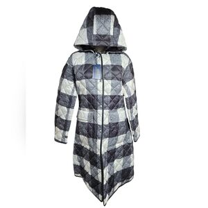 Ralph Lauren Polo Black And White Checked Hooded Reversible Quilted Coat NWT